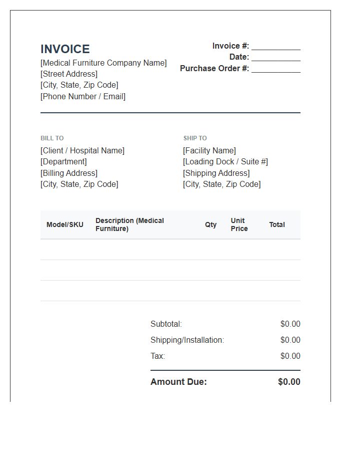 Medical Furniture Sales Invoice Template