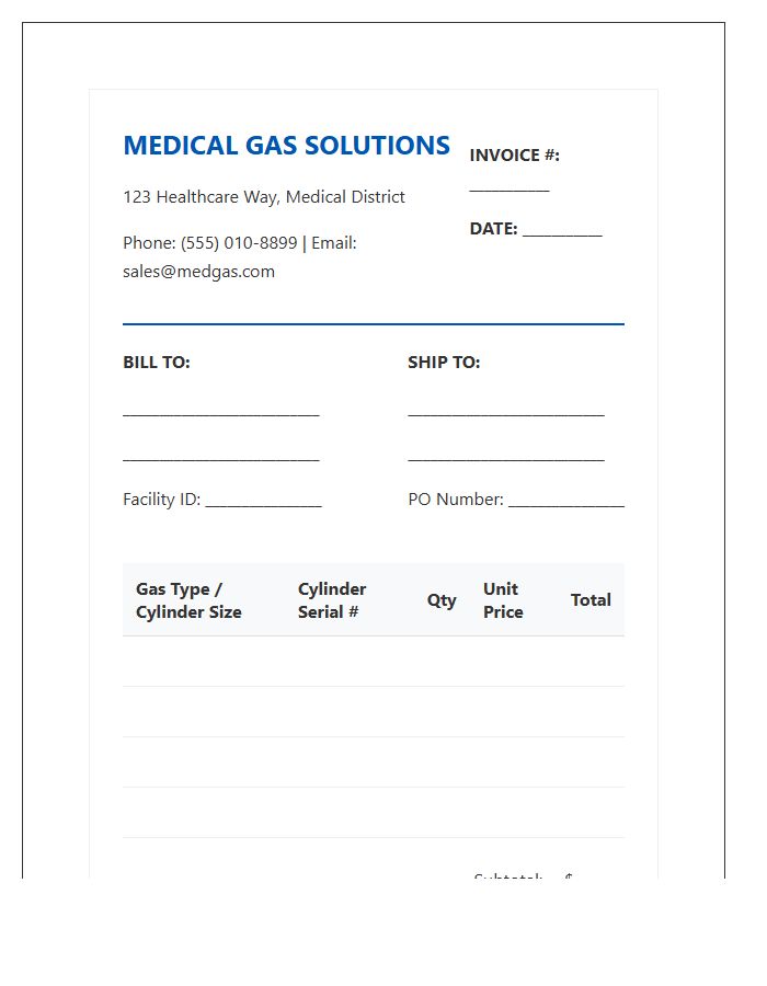 Medical Gas Cylinder Sales Invoice Template