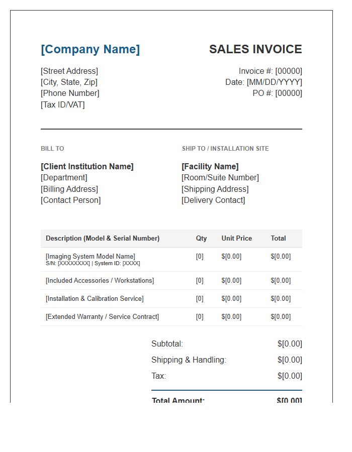 Medical Imaging Device Sales Invoice Template