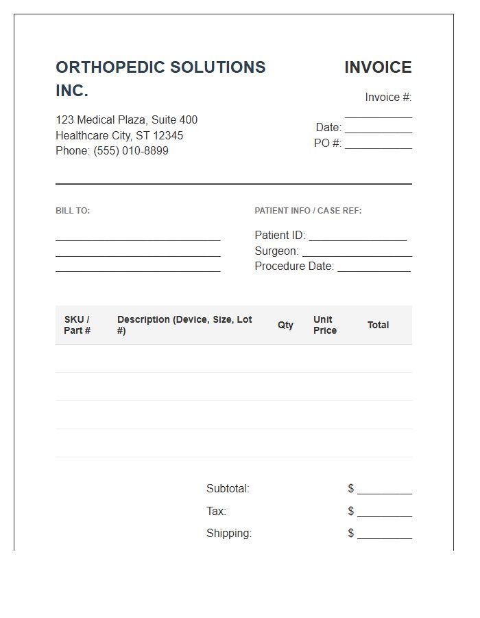 Orthopedic Device Supplier Invoice Template