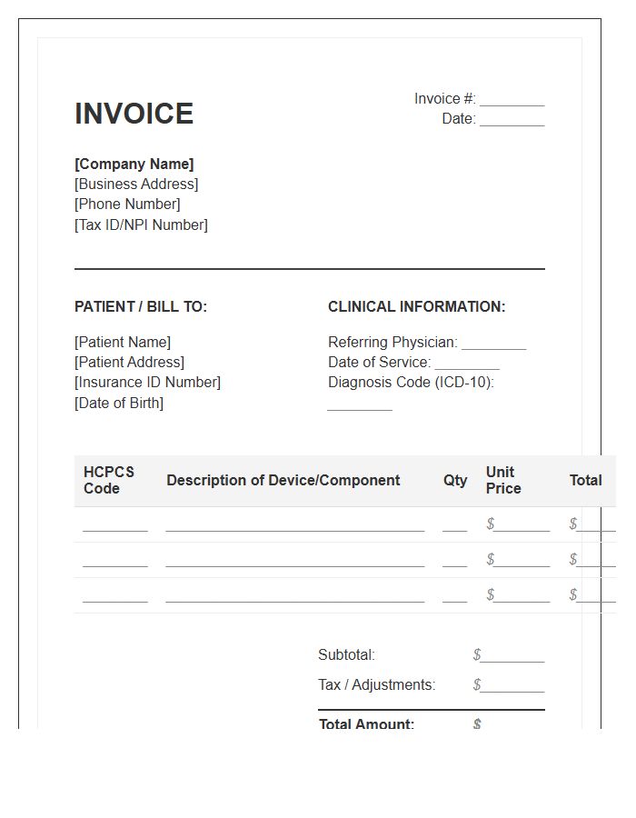 Prosthetic Device Sales Invoice Template