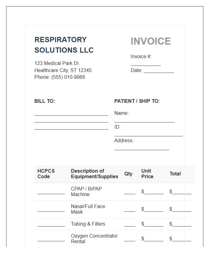 Respiratory Equipment Vendor Invoice Template