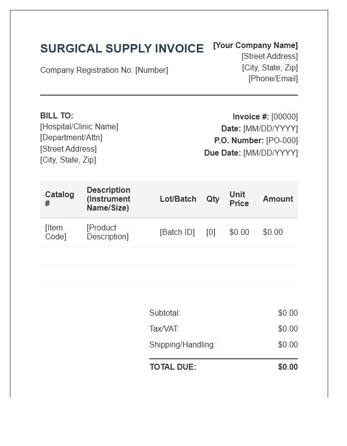 Surgical Instruments Supply Invoice Template