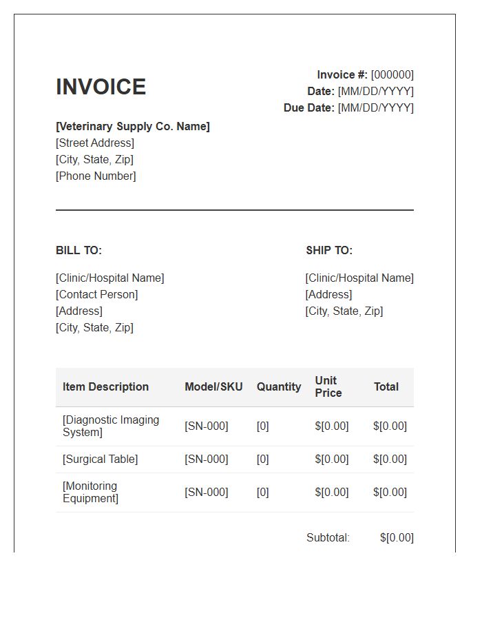 Veterinary Medical Equipment Invoice Template