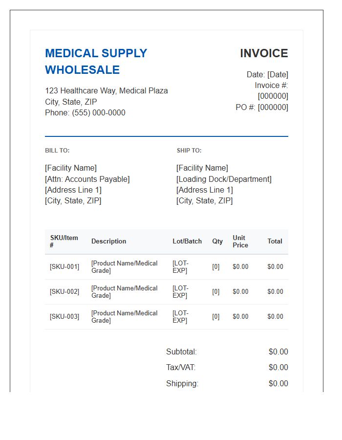 Wholesale Medical Supply Invoice Template
