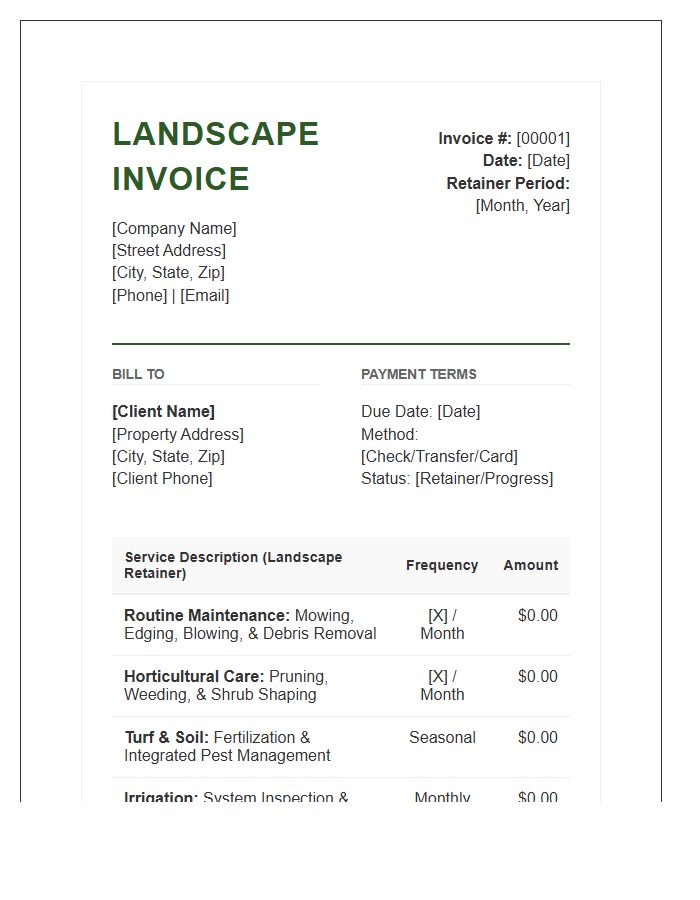 Comprehensive Landscape Retainer Invoice Template