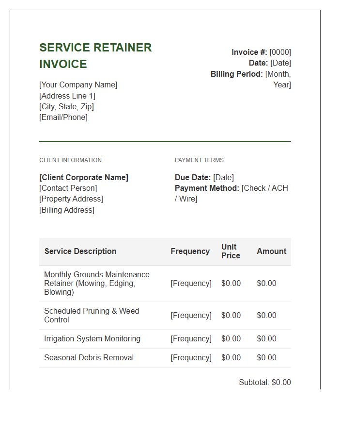 Corporate Landscaping Service Retainer Invoice Template