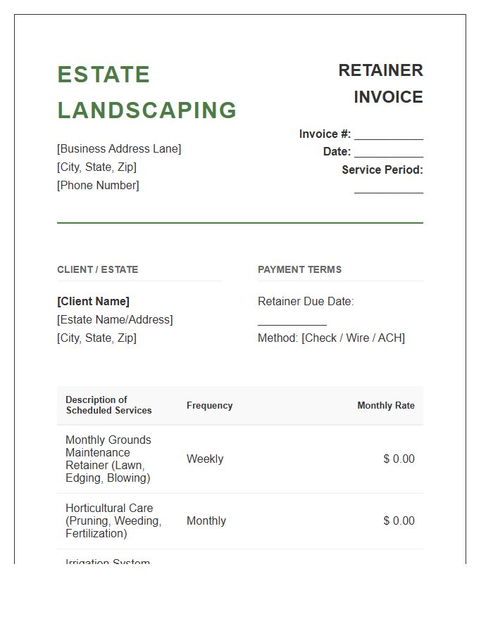 Estate Landscaping Maintenance Retainer Invoice Template