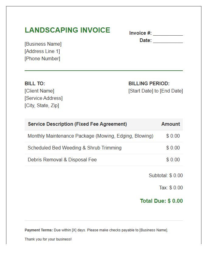 Fixed Fee Landscaping Maintenance Invoice Template