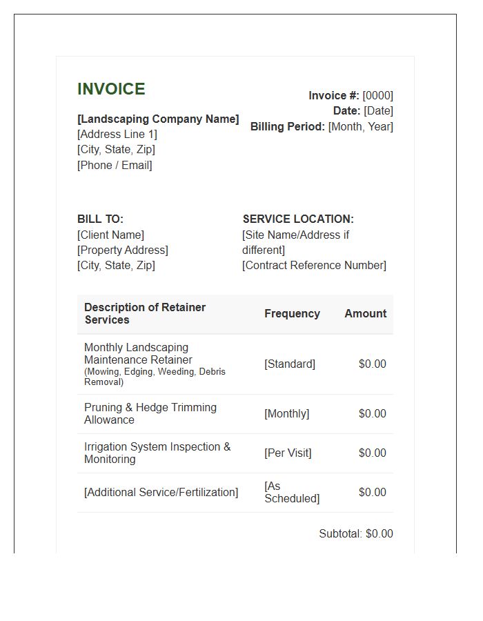 Monthly Landscaping Maintenance Retainer Invoice Template