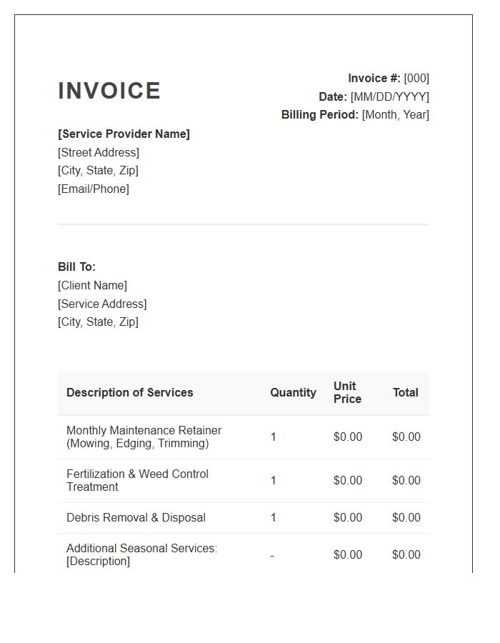 Monthly Lawn Service Retainer Invoice Template