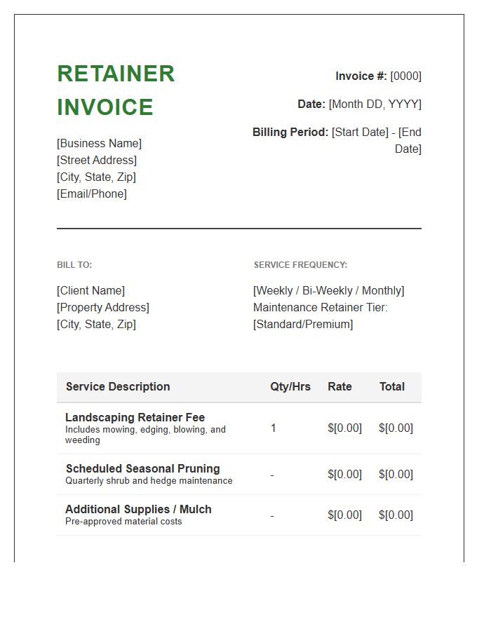 Periodic Landscaping Maintenance Retainer Invoice Template