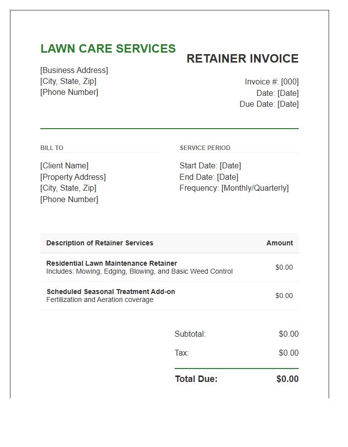 Residential Lawn Care Retainer Invoice Template