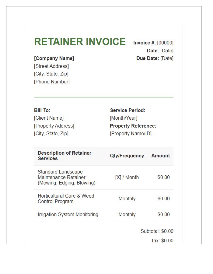 Standard Landscape Management Retainer Invoice Template