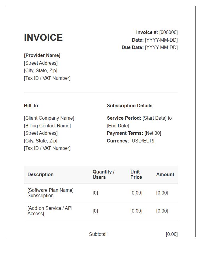 B2B Software Subscription Invoice Template