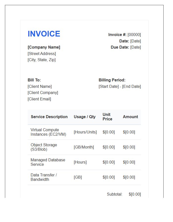 Cloud Computing Service Invoice Template