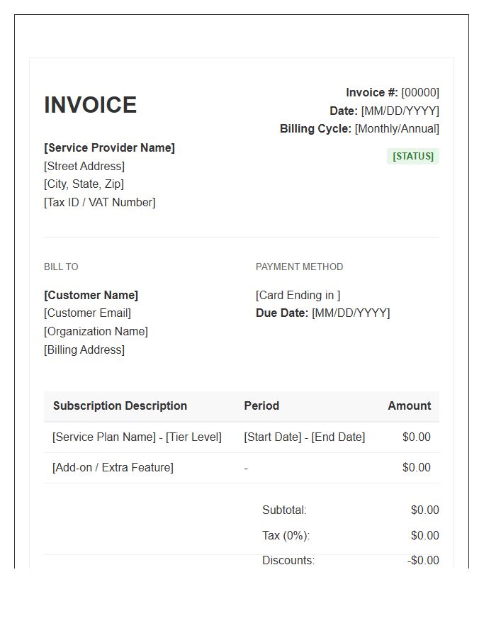 Digital Service Subscription Billing Invoice Template