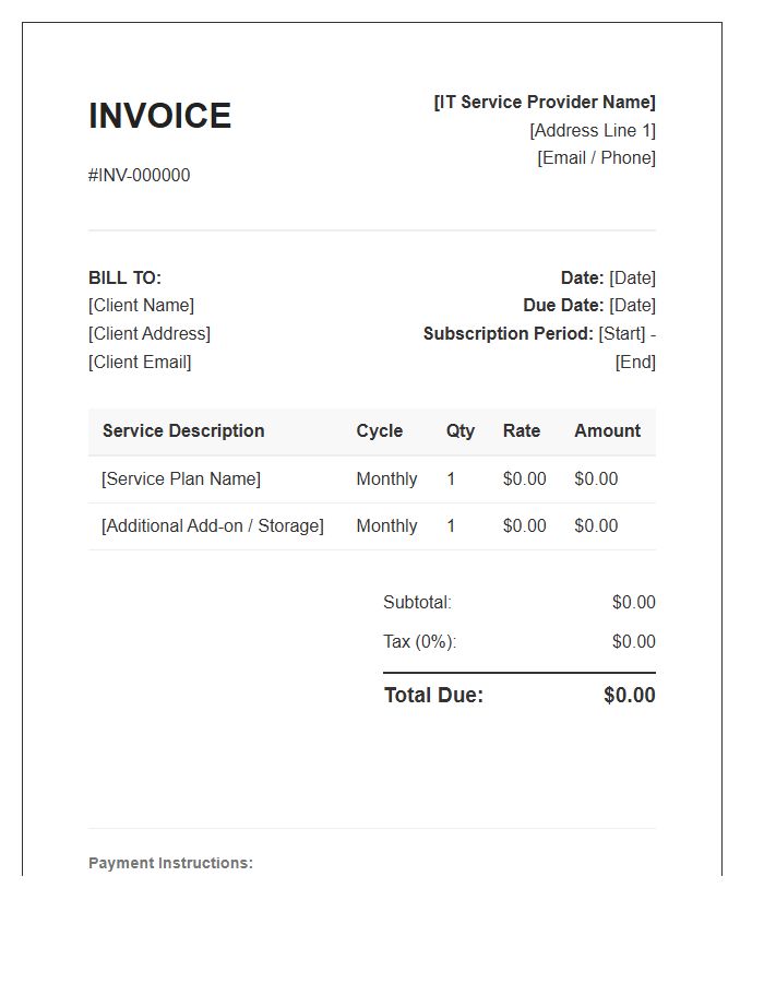 IT Service Subscription Invoice Template