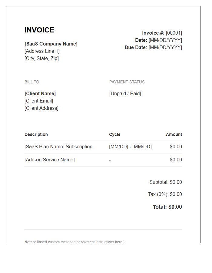 Small Business SaaS Billing Invoice Template