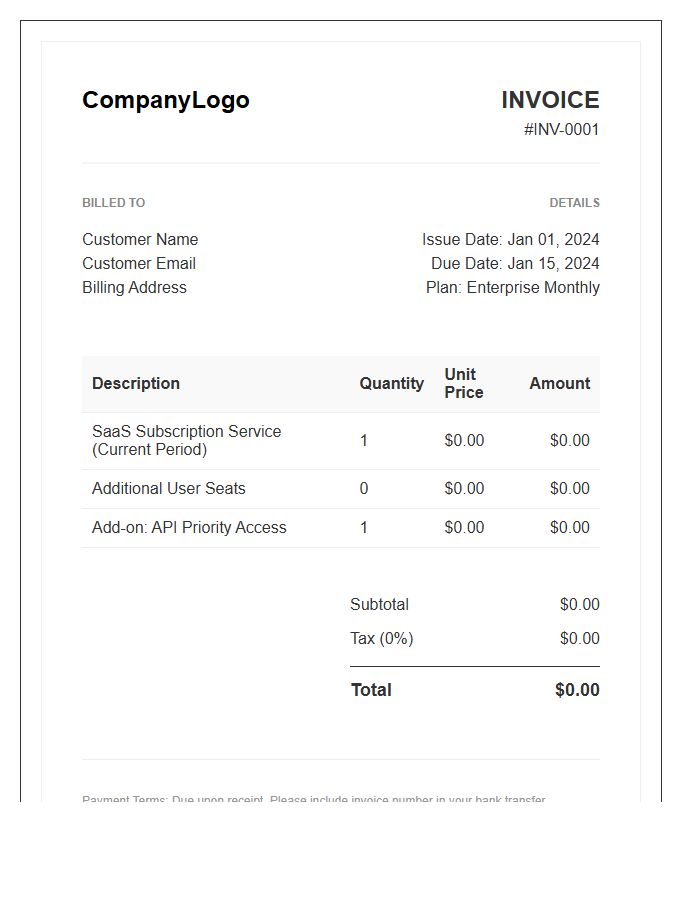 Software As A Service Billing Invoice Template