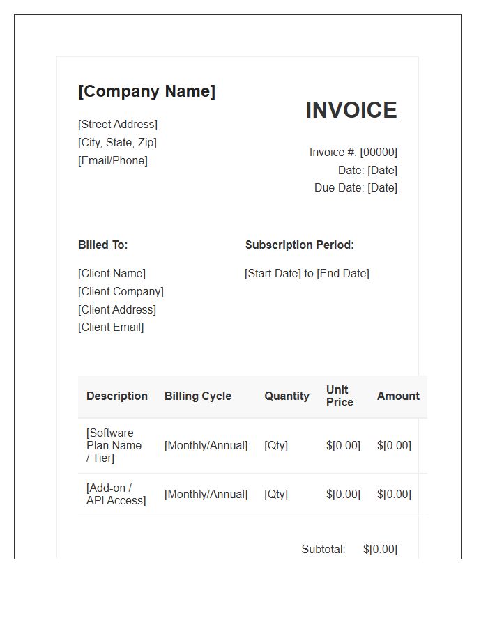 Subscription Based Software Billing Invoice Template