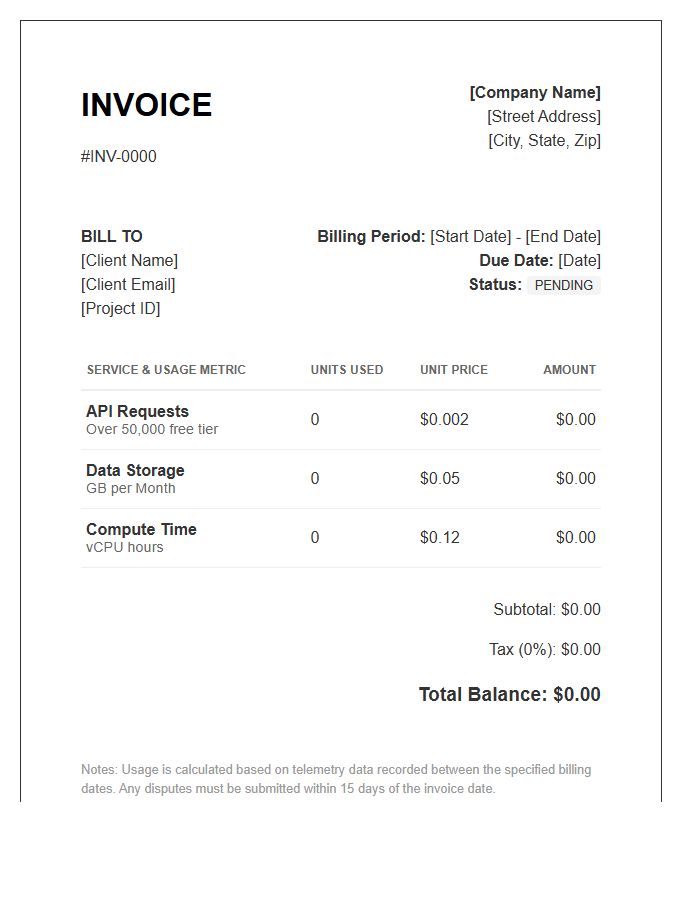 Usage Based Software Billing Invoice Template
