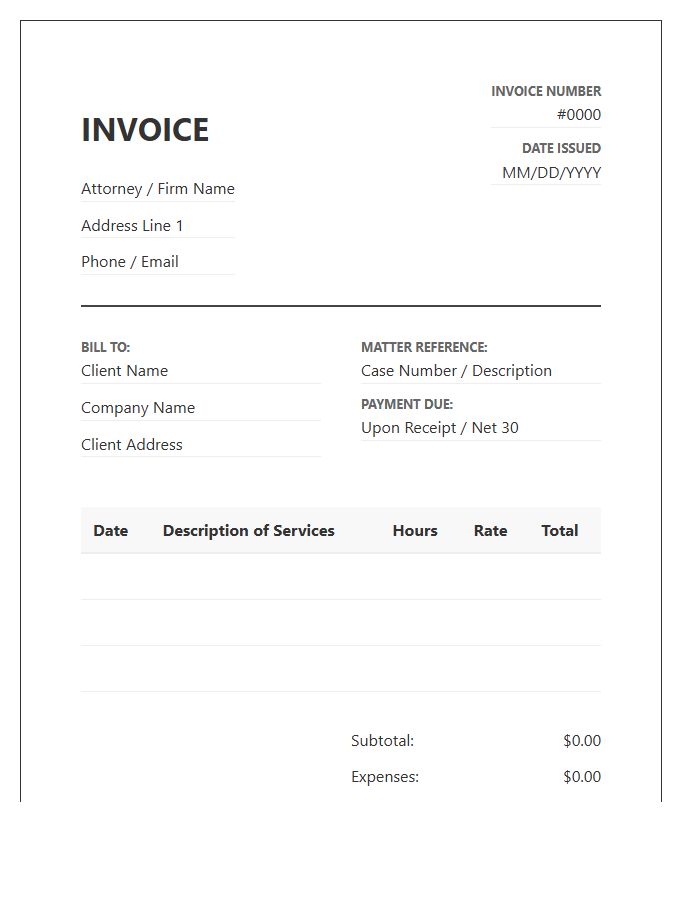 Attorney Consulting Fees Invoice Template