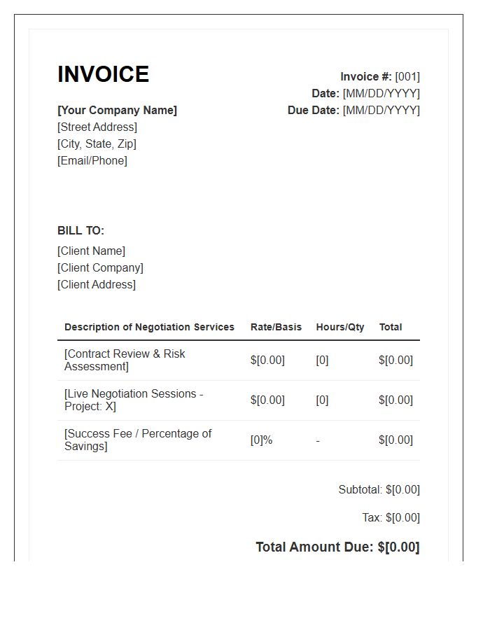 Contract Negotiation Services Invoice Template