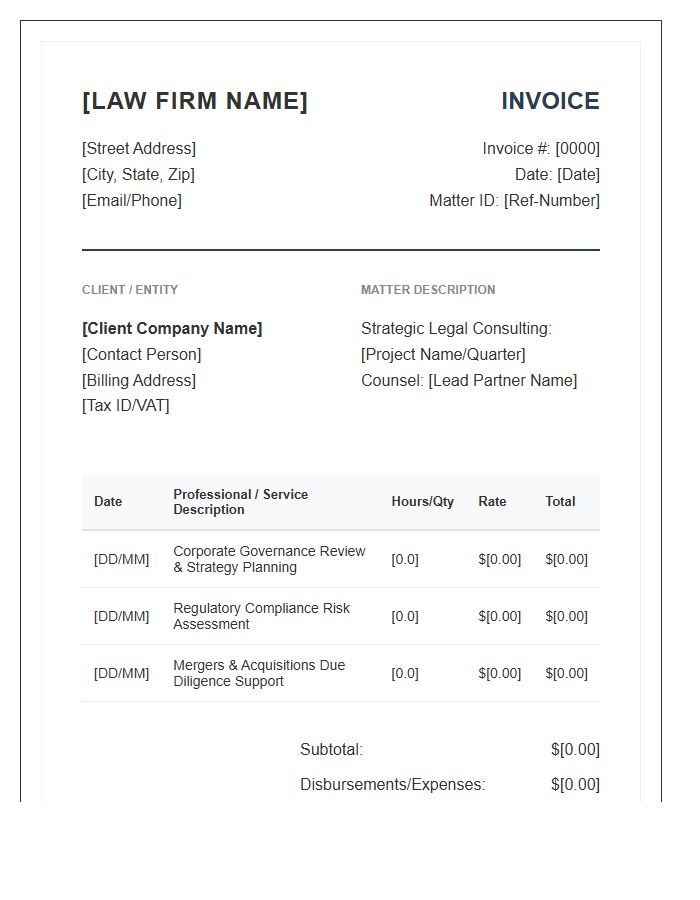 Corporate Legal Strategy Invoice Template