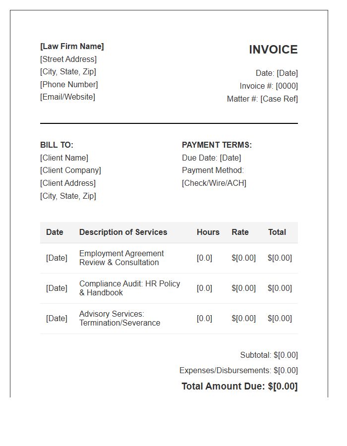 Employment Law Consulting Invoice Template
