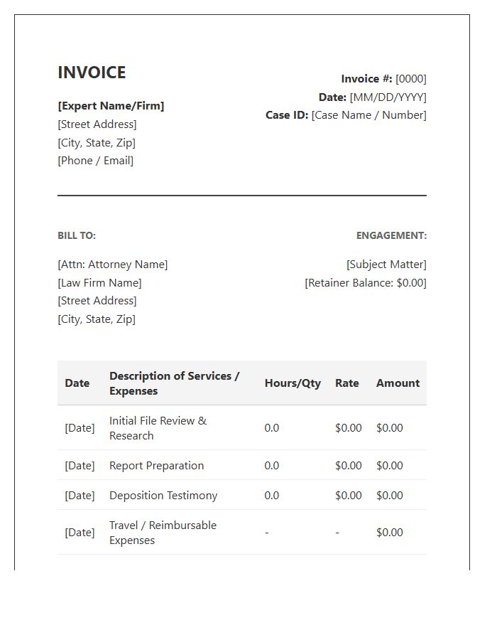 Expert Witness Legal Invoice Template