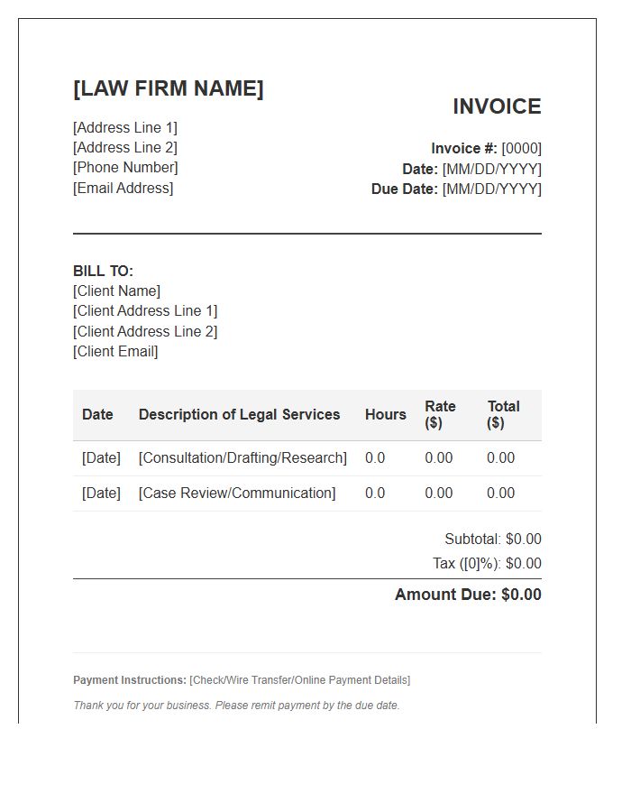 Hourly Legal Consulting Invoice Template
