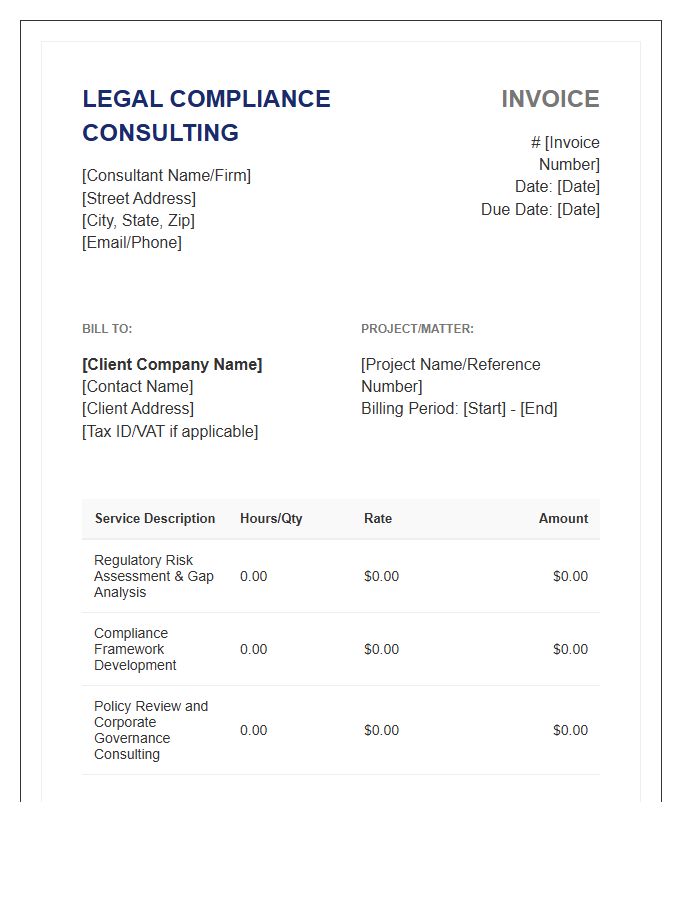 Legal Compliance Consulting Invoice Template