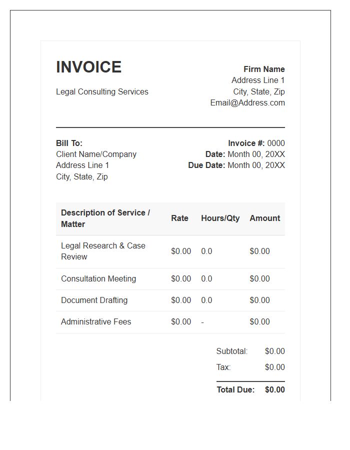 Legal Consulting Services Invoice Template