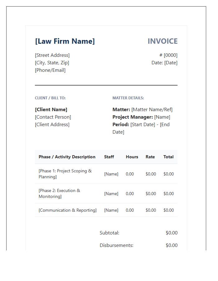 Legal Project Management Invoice Template