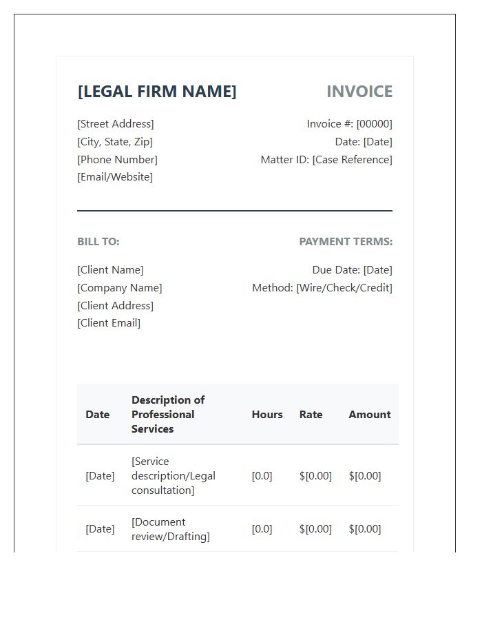 Professional Legal Advisor Invoice Template