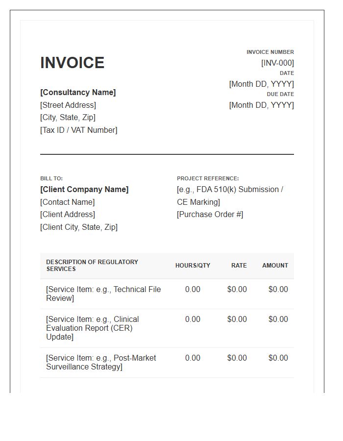 Regulatory Affairs Consulting Invoice Template