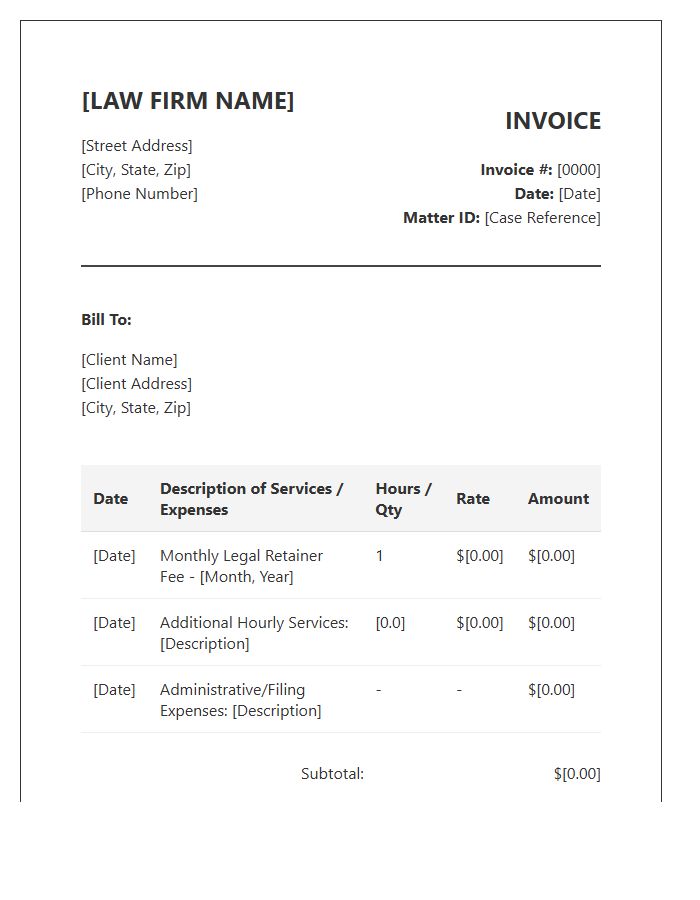 Retainer Legal Services Invoice Template