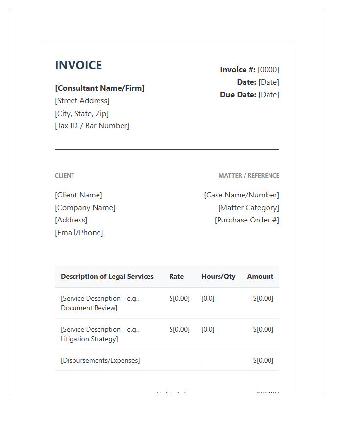 Specialized Legal Consultant Invoice Template