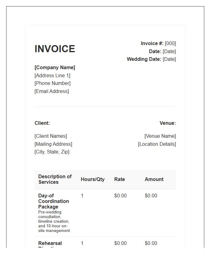 Day Of Coordination Service Invoice Template