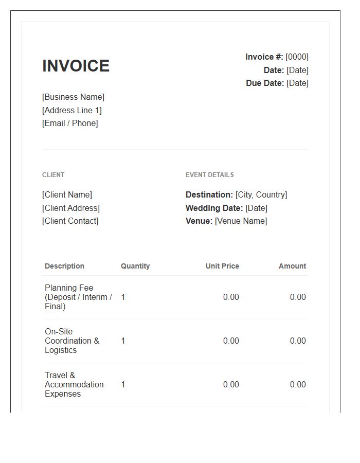 Destination Wedding Planning Services Invoice Template
