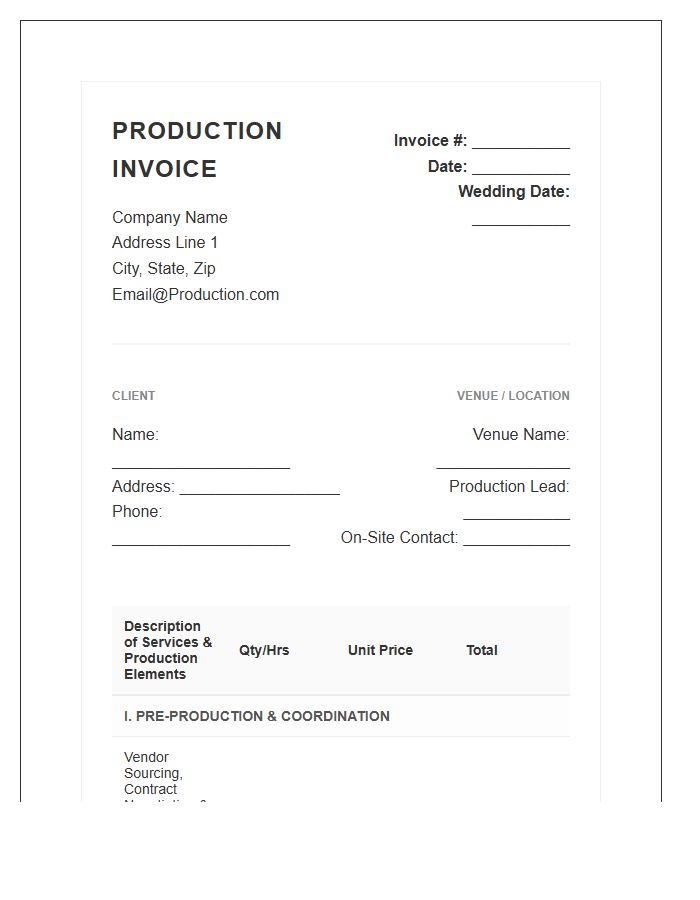 Elaborate Wedding Production Coordination Invoice Template