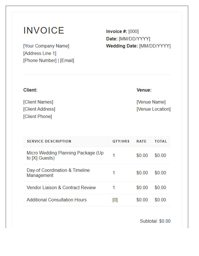 Micro Wedding Coordination Services Invoice Template