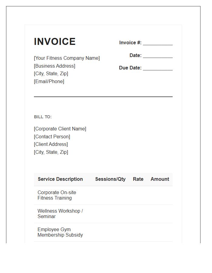 Corporate Wellness Fitness Program Invoice Template