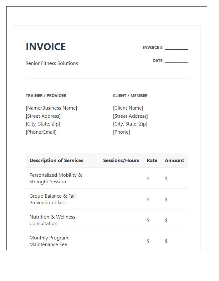 Senior Fitness Training Program Invoice Template
