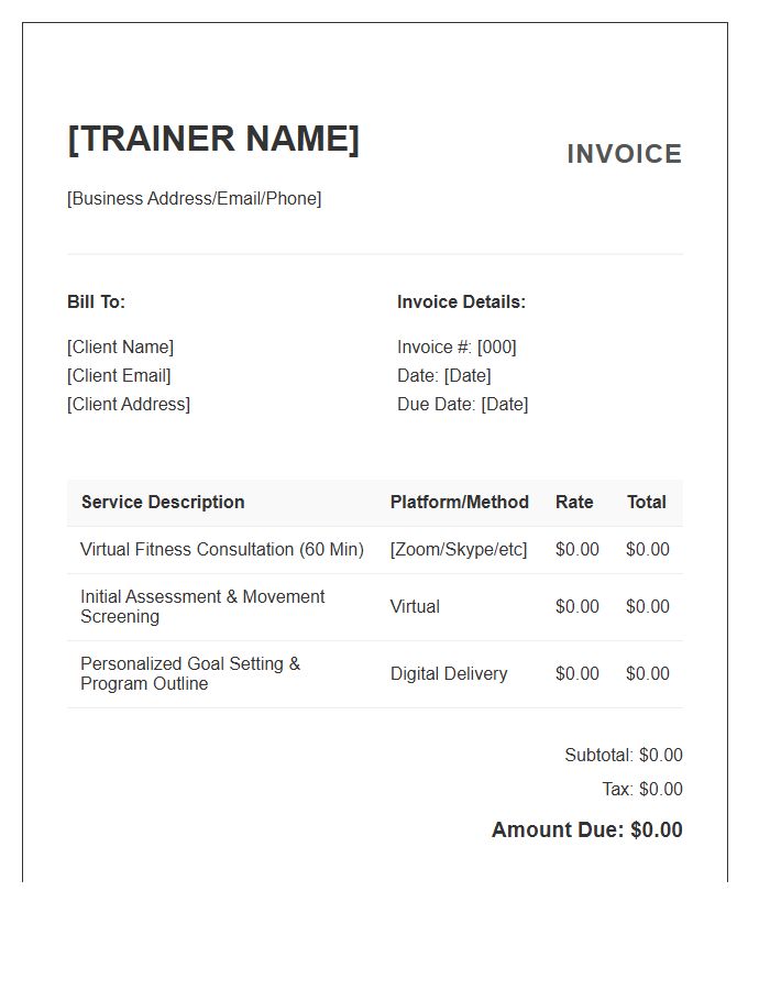 Virtual Personal Training Consultation Invoice Template