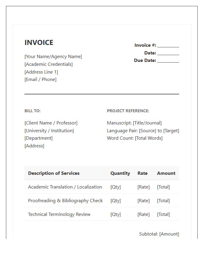 Academic Translation Service Invoice Template