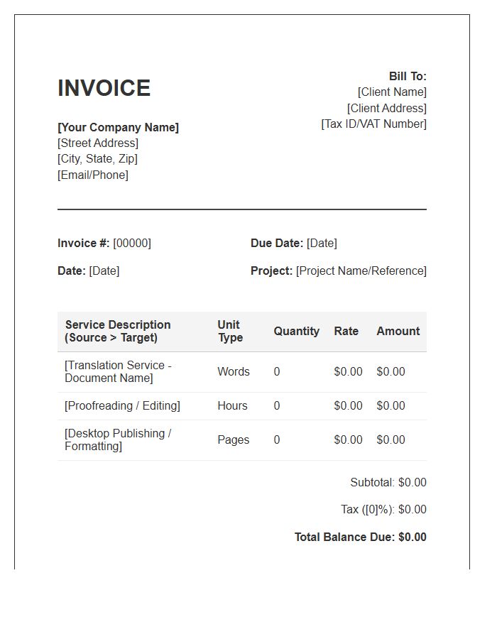 Business Translation Service Invoice Template