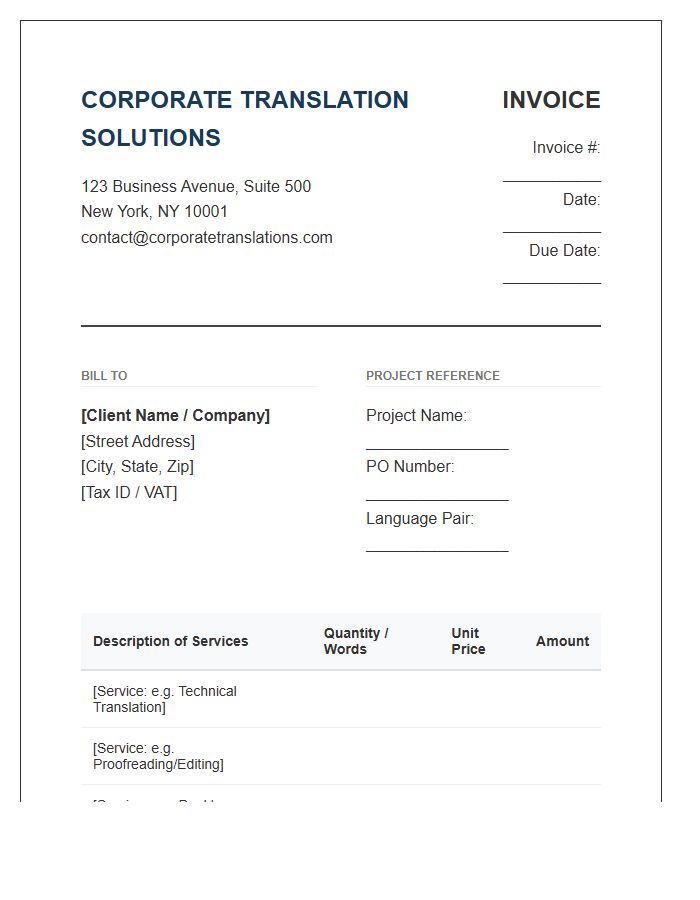 Corporate Translation Solutions Invoice Template