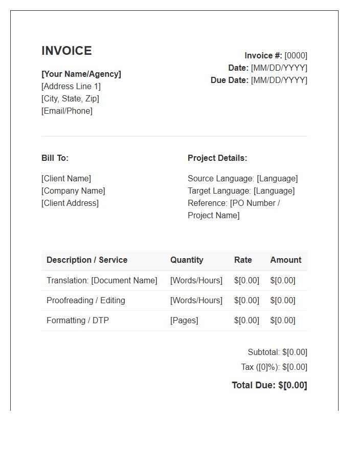 Document Translation Service Invoice Template